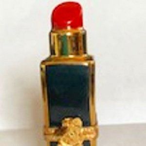 NEW Vintage Limoges Peint Main French Black & Gold Lipstick Tube Trinket Box